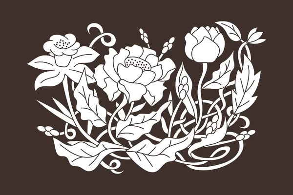 Мак Тюльпан Пион Нарцисс Листом Травой Трафаретный Рисунок Цветка Векторная — стоковый вектор