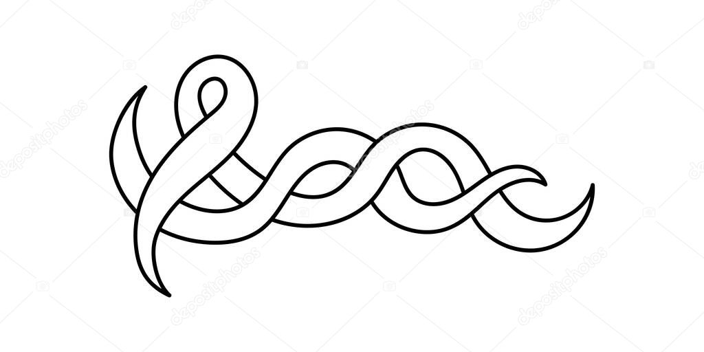 Outline rope icon isolated on white. Doodle swirl or wave element for decor. Hand drawing art line. Sketch vector stock illustration. EPS 10