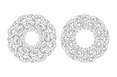 Doodle zariflik kenar simgesi beyaza izole edildi. Düğün tasarımı için çiçek ve yaprak çerçevesi, kart. Çiçekli el çizimi. Taslak vektör stok çizimi. EPS 10