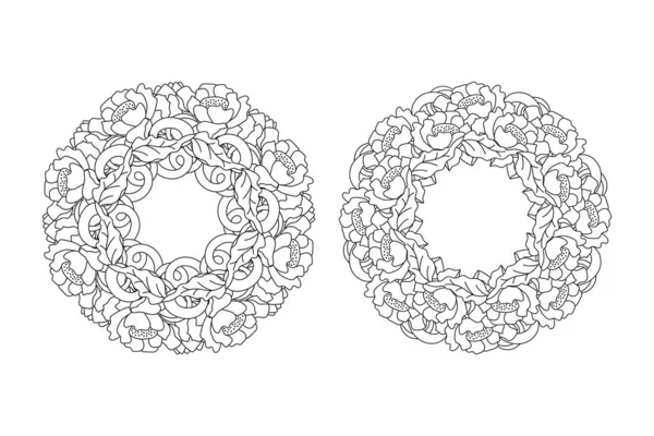 Doodle zariflik kenar simgesi beyaza izole edildi. Düğün tasarımı için çiçek ve yaprak çerçevesi, kart. Çiçekli el çizimi. Taslak vektör stok çizimi. EPS 10