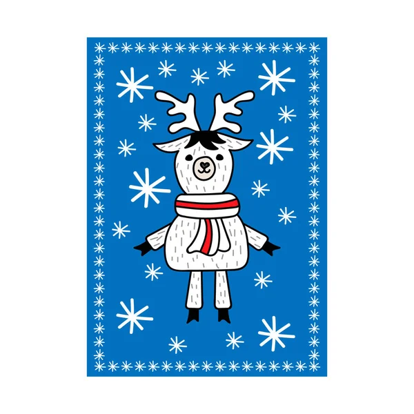 Carte Noël Dessin Animé Avec Cerf Symbole Noël Illustration Vectorielle — Image vectorielle