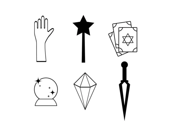 Doodle Magiska Symboler Som Ikon Isolerad Vitt Handritning Linje Konst — Stock vektor