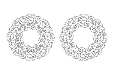 Doodle zariflik kenar simgesi beyaza izole edildi. Düğün tasarımı için çiçek ve yaprak çerçevesi, kart. Çiçekli el çizimi. Taslak vektör stok çizimi. EPS 10