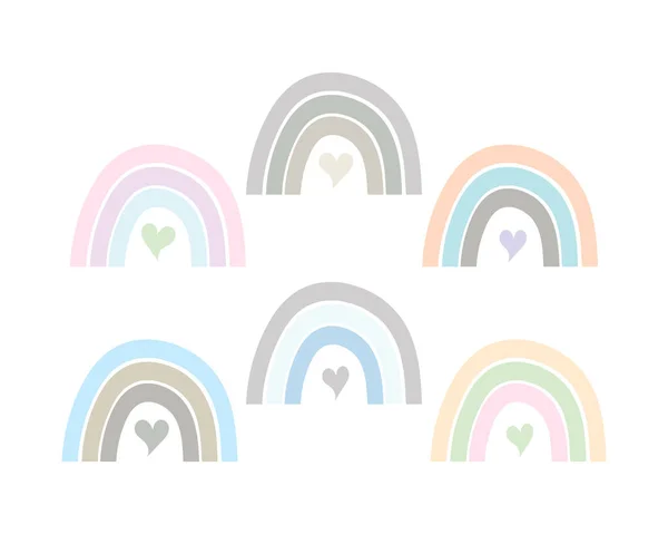 Boho gökkuşağı, kalbi beyazda izole. Vektör hisse senedi çizimi. EPS 10