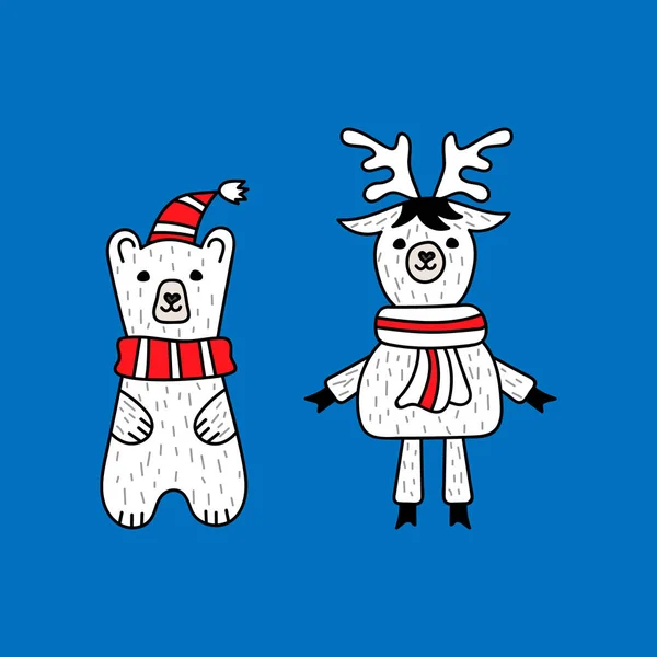 Dessin Animé Cerf Ours Symbole Animal Noël Illustration Vectorielle Spe — Image vectorielle