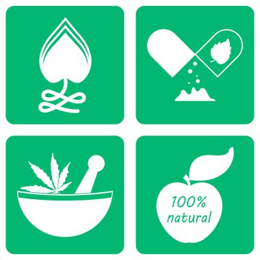 Bitkisel tıp simgeleri. Stencil eko sembolleri. Vektör hisse senedi çizimi. EPS 10