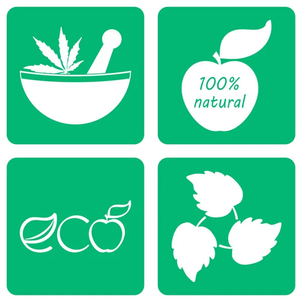 Medicina Herbal Establece Iconos Stencil Eco Símbolos Ilustración Stock Vectorial — Vector de stock