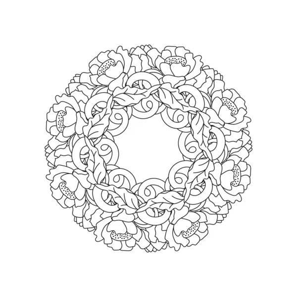Doodle Elegance Border Icon Isolated White Outline Flower Leaf Frame — Stock Vector