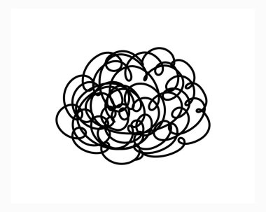 Düşünceler karışır, kafada kaos, depresyonun soyut durumu, çocukların el çizimi sanatı, karalama vektörü çizimi