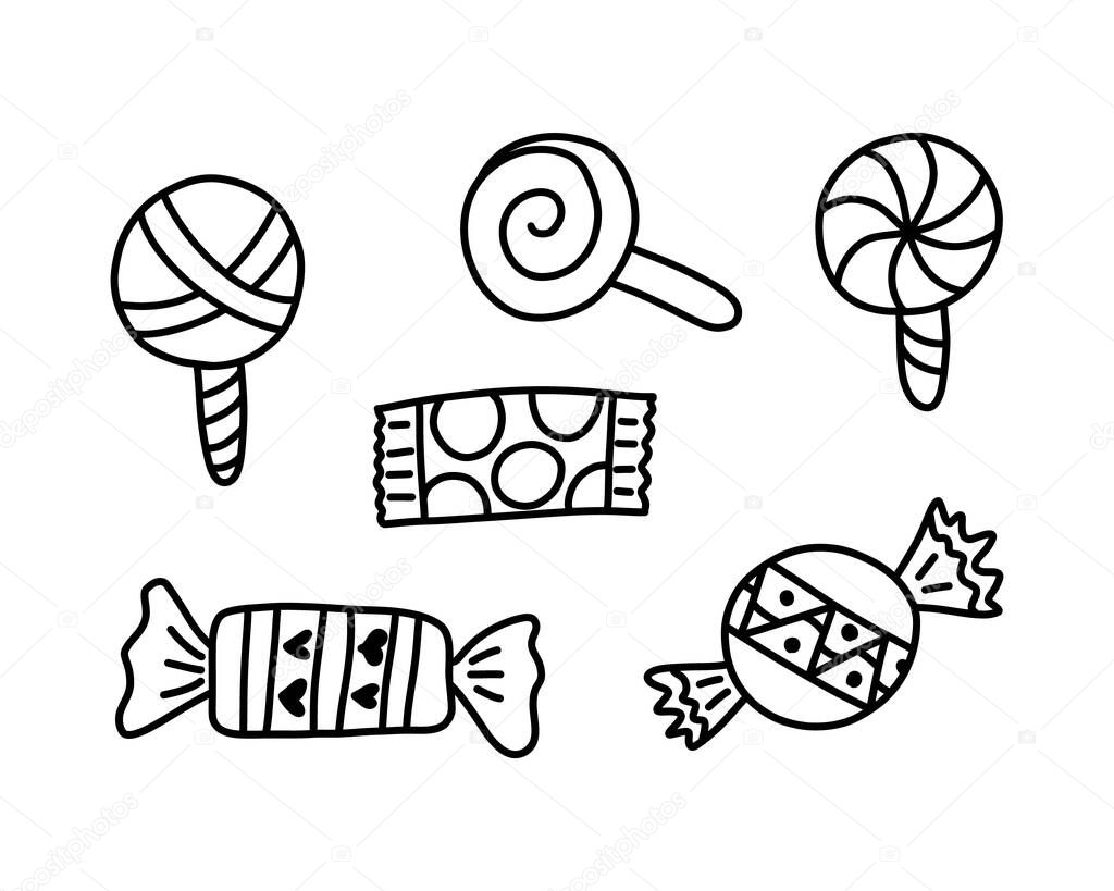 Doodle caramel icon, sweet collection, kids hand drawing vector illustration