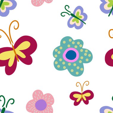 Kelebek desenli boho çiçeği beyaza izole edilmiş. Vektör hisse senedi çizimi. EPS 10