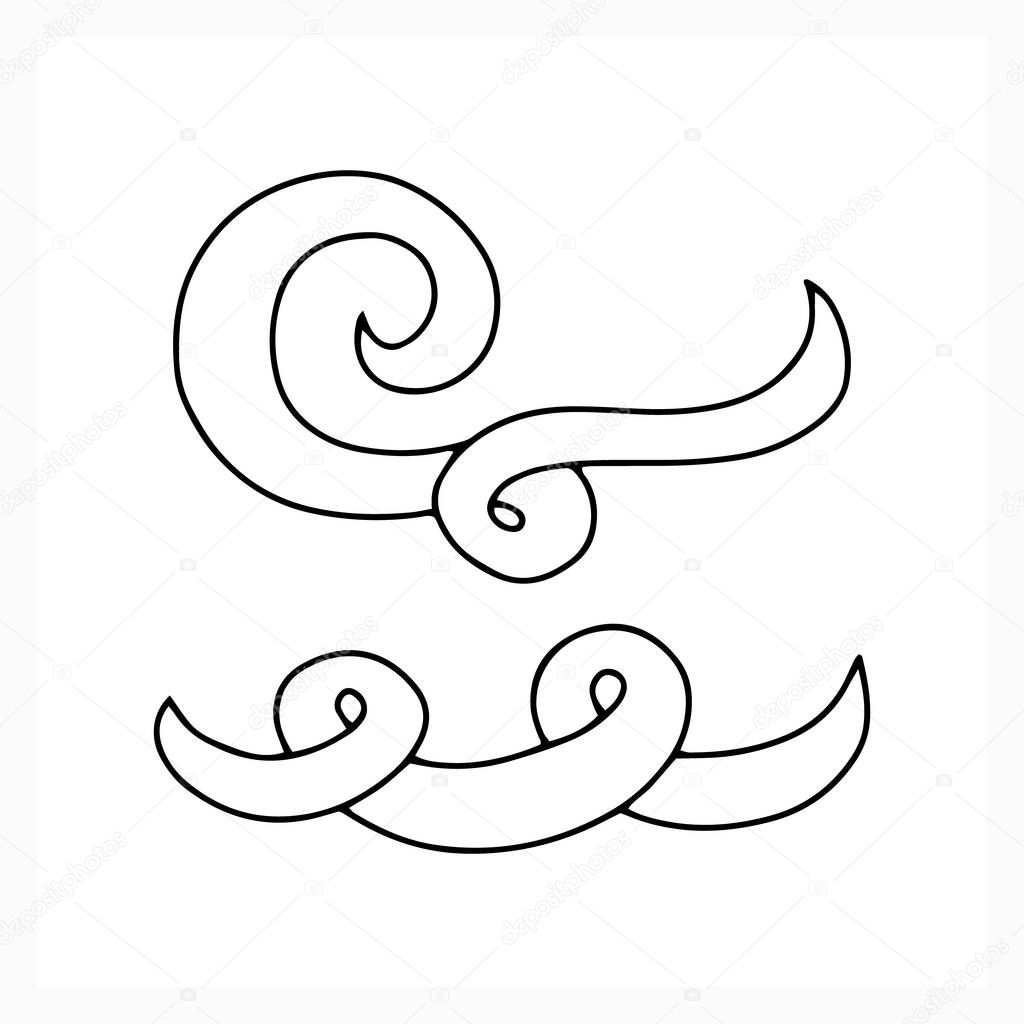 Outline rope icon isolated on white. Doodle swirl or wave element for decor. Hand drawing art line. Sketch vector stock illustration. EPS 10
