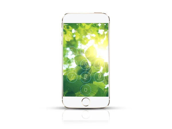 Bílý Chytrý Telefon Izolované Bílém Uzamknout Obrazovku — Stock fotografie