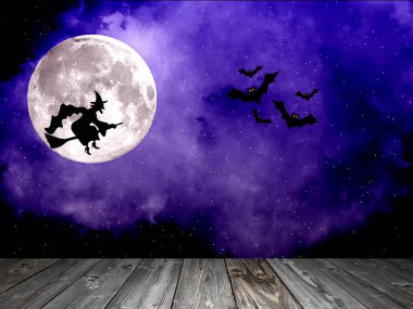 Cadılar Bayramı arka plan boş ahşap plakalar, karanlık korku arka plan ile.