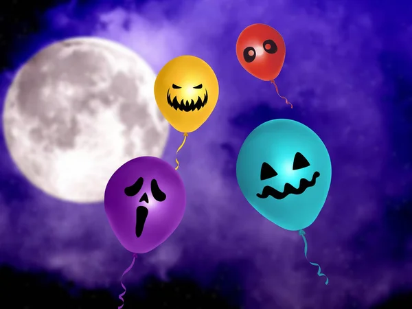 Gruselige Luftballons Halloween Über Der Mondnacht — Stockfoto