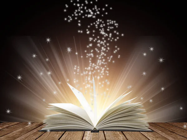 Open Book Bright Light Black Background — Stock Photo, Image