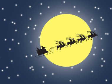 Noel Baba kızağa siluet. Ay gökyüzü arka plan