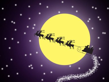 Noel Baba kızağa siluet. Ay gökyüzü arka plan