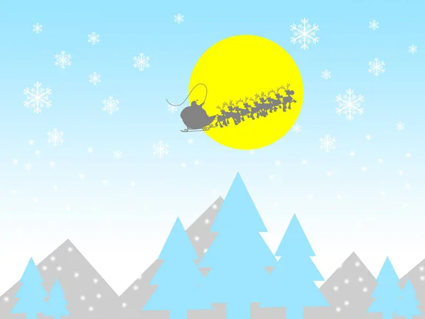Weihnachtsmann Auf Schlitten Mit Hirsch Und Gelbem Mond Illustration Weihnachtlicher — Stockfoto