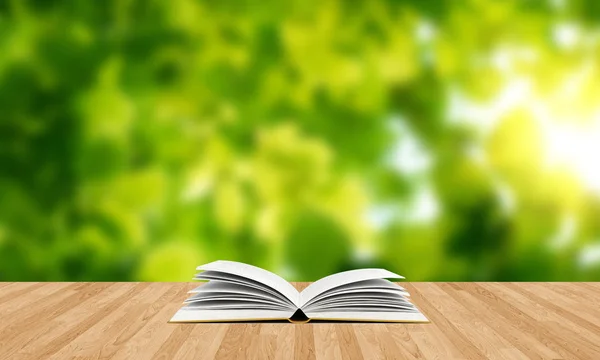 Öppen bok om trä planka — Stockfoto