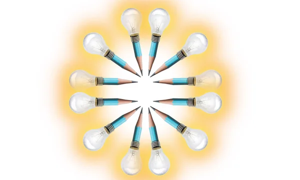Kreis der Bleistift-Glühbirne auf weißem Hintergrund — Stockfoto