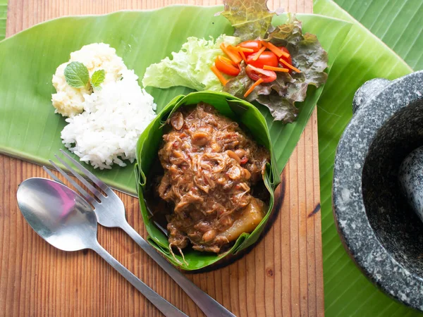 Pâte Curry Massaman Poulet Riz Style Alimentaire Asiatique — Photo