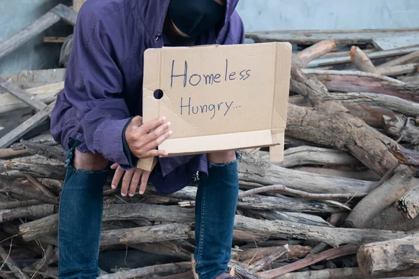 Detailní Záběr Bezdomovce Hladové Osoby Ulice Žádající Pomoc — Stock fotografie
