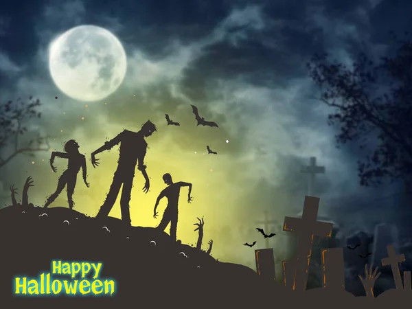 Zombie Walking Out Grave Halloween Night Background — Stock Photo, Image