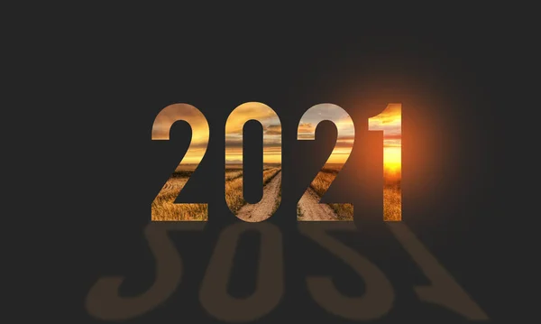 Siyah Arkaplanda Gölgesi Olan Yeni Yıl 2021 Mutlu Yıllar 2021 — Stok fotoğraf