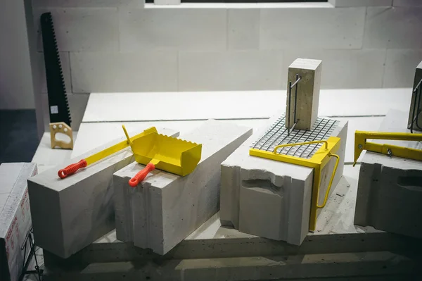 Foam concrete blocks at the exhibition of modern building materials and technologies
