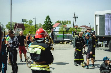 Rusya, Novosibirsk - 2 Haziran, 2018: profesyonel itfaiye ve kurtarma ekipleri gösterge rekabet