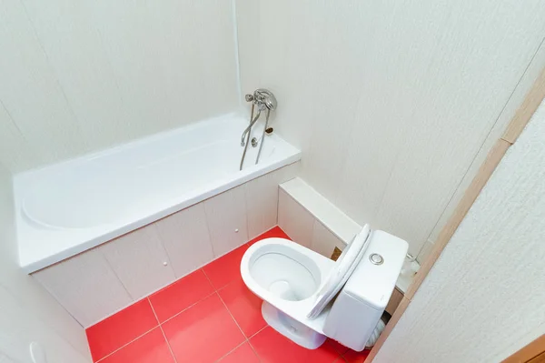 Bathroom Interior Small Apartment Toilet Bath Repair New Building — Stock Photo, Image