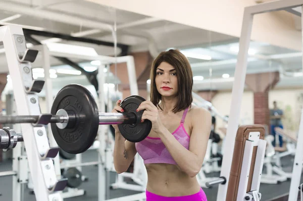 beautiful sexy woman of athletic build, engaged in workouts in gym, physical training of body. Healthy lifestyle concept. motivation and energy charge