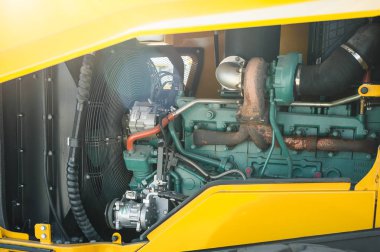 Ekskavatör yükleyici makine. Yan görünüm ön çapa Loader. Endüstriyel araç. Ağır inşaat ekipmanları makine. Pnömatik kamyon. Motoru