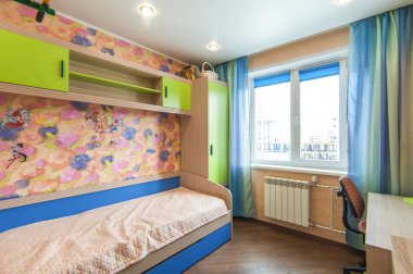 Rusya, Moskova- 13 Haziran 2018: iç oda daire. hostel standart onarım dekorasyon