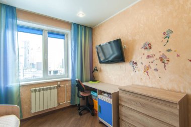 Rusya, Moskova- 13 Haziran 2018: iç oda daire. hostel standart onarım dekorasyon