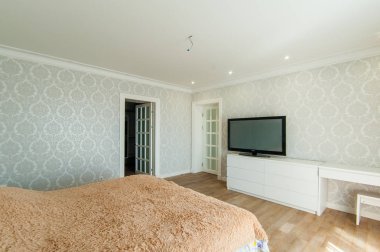 Rusya, Moskova- 15 Haziran 2018: iç oda daire. hostel standart onarım dekorasyon