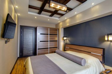 Rusya, Moskova- 17 Haziran 2018: iç oda daire. hostel standart onarım dekorasyon. modern tasarım