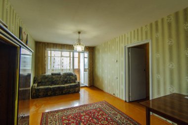 Rusya, Moskova- 17 Haziran 2018: iç oda daire. hostel standart onarım dekorasyon