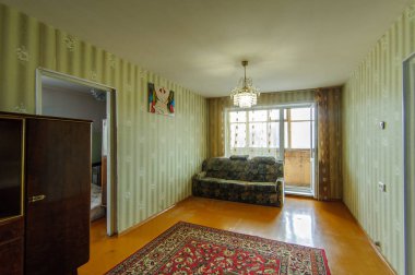 Rusya, Moskova- 17 Haziran 2018: iç oda daire. hostel standart onarım dekorasyon