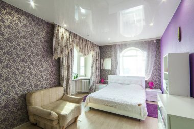 Rusya, Moskova... 26 Haziran 2018: iç oda dairesi. Yurtta standart onarım dekorasyonu