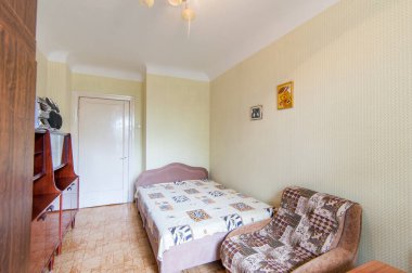 Rusya, Moskova... 14 Mayıs 2018: İç mekan dairesi. Yurtta standart onarım dekorasyonu