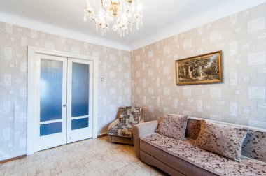 Rusya, Moskova... 14 Mayıs 2018: İç mekan dairesi. Yurtta standart onarım dekorasyonu