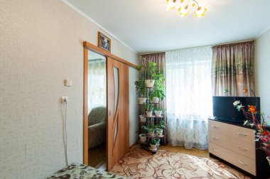 Rusya, Moskova... 14 Mayıs 2018: İç mekan dairesi. Yurtta standart onarım dekorasyonu