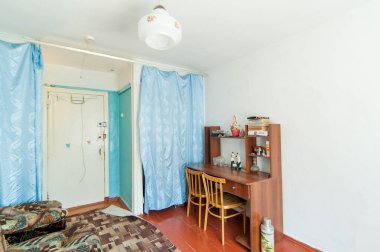 Rusya, Moskova... 14 Mayıs 2018: İç mekan dairesi. Yurtta standart onarım dekorasyonu