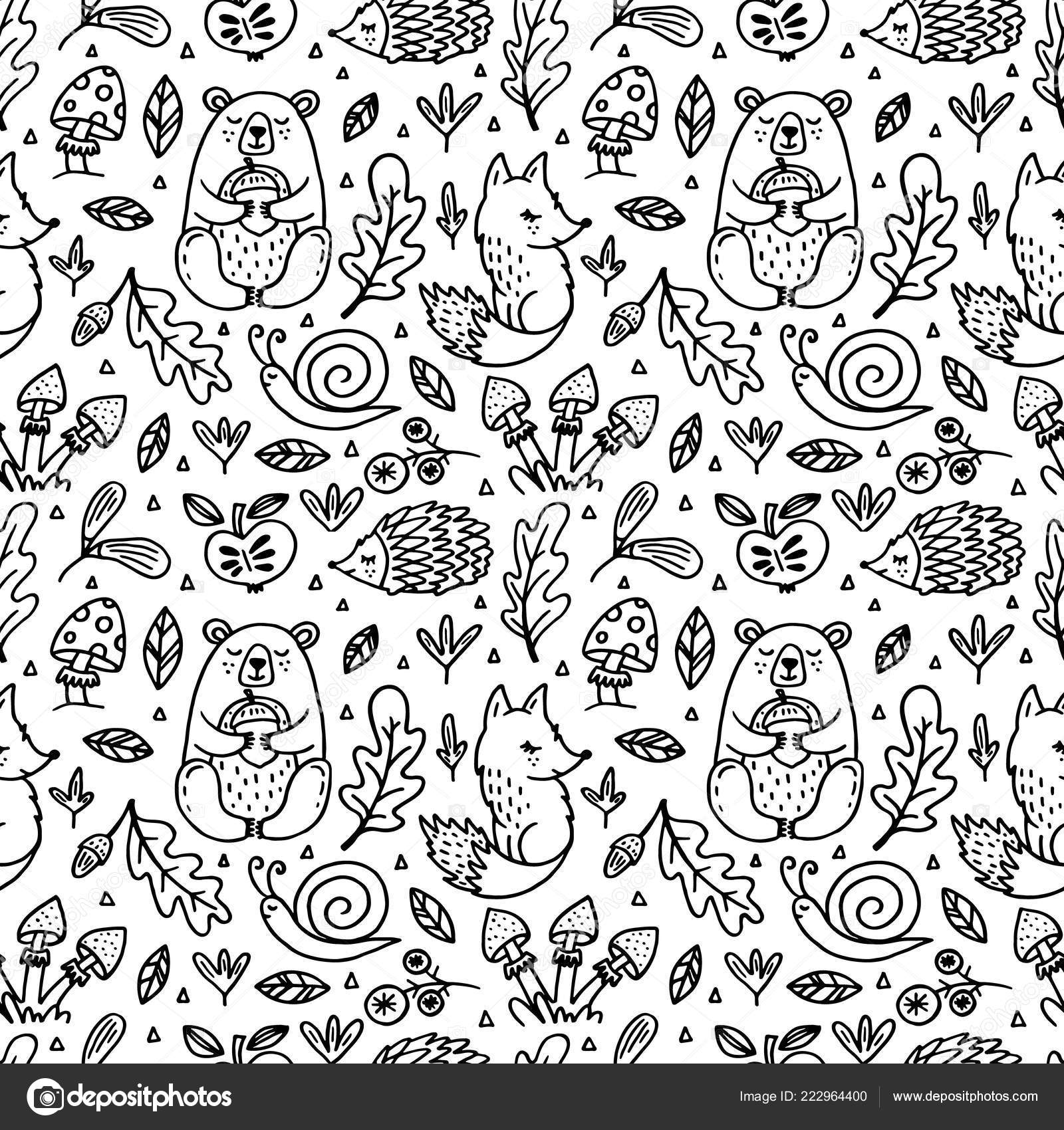 Download Vector Seamless Pattern Cute Autumn Cartoon Characters ...