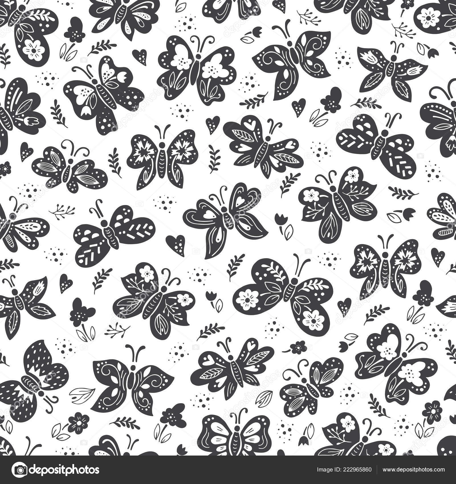 Vector Butterflies Spring Pattern Insects Flowers Seamless Background ...