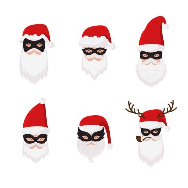 Vektör gizli Noel Baba Noel beyaz izole maskeli resimde Noel Baba ile ayarlayın. Xmas arka plan.