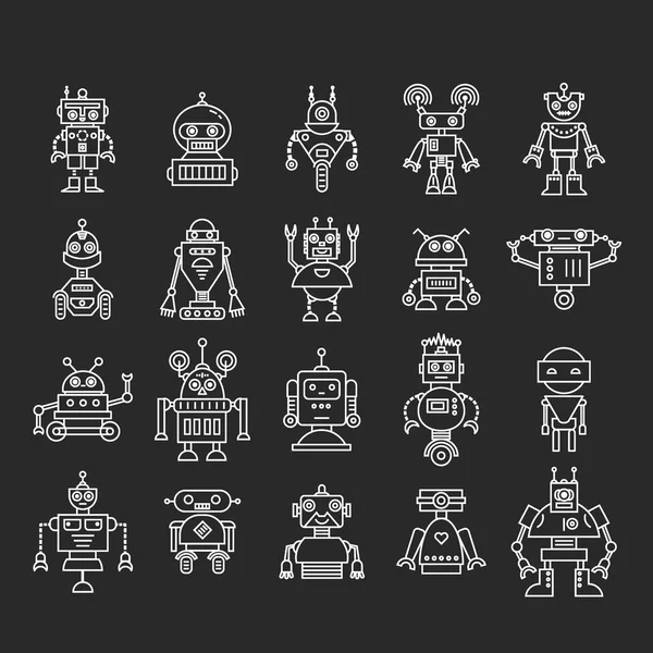 Conjunto Vetores Estilo Linha Ícones Personagem Robô Moderno Robôs Planos —  Vetores de Stock