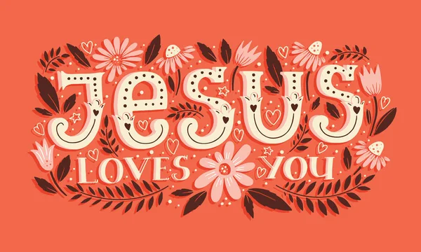 Vector religions lettering - Jesus loves you. Modern lettering illustration. T shirt hand lettered calligraphic design. . Perfect illustration for t-shirts, banners, flyers and other types of business design.